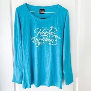 NWT Harley Davidson blue long sleeve rhinestone shirt size S/M